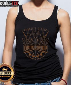 Awesome Robotics Repair Optimus Workshop custom service tank top featuring a robotic design and vibrant colors.