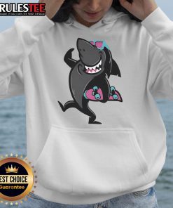 Funny cartoon hoodie featuring an awesome skate shark roller skating, perfect for skate enthusiasts and hoodie lovers.