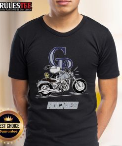 Alt Text: Awesome Snoopy and Woodstock driving motorbike in Colorado Rockies graphic T-shirt design for fans.