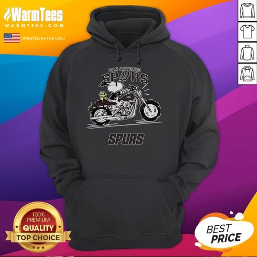 Awesome Snoopy and Woodstock driving a motorbike on a San Antonio Spurs hoodie, perfect for fans and collectors.