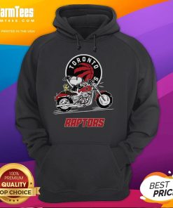 Snoopy and Woodstock riding a motorbike, wearing a Toronto Raptors hoodie, perfect for fans and collectors.