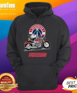 Awesome Snoopy and Woodstock driving motorbike on Washington Wizards hoodie, showcasing vibrant design and team spirit.