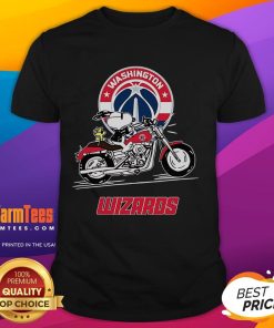 Awesome Snoopy and Woodstock riding a motorbike on a Washington Wizards T-shirt design, perfect for fans.