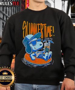 Awesome Snoopy summer time sweatshirt featuring colorful graphics of Snoopy enjoying the sun.