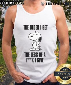 Awesome Snoopy tank top featuring 'The Older I Get, The Less Of A F*ck I Give' slogan in bold graphic design.
