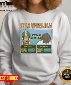 Awesome Star Wars Jam Wedge and Ackbar sweatshirt featuring iconic characters and vibrant design for fans.