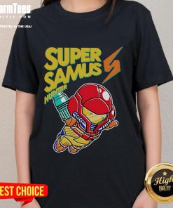 Awesome Super Samus Hunter Robot Ladies Tee featuring a stylish design inspired by iconic gaming character Samus Aran.