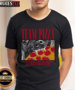 Awesome Team Pizza T-Shirt featuring 'The Easy Choice Anytime Anywhere' slogan for pizza lovers and casual wear.