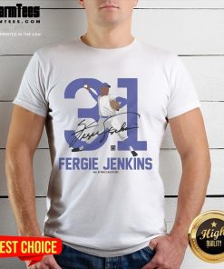 Alt Text: Awesome Teambrown Fergie Jenkins Baseball Hall Of Fame Member Signature T-Shirt featuring a bold design and autograph.