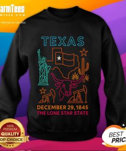 Awesome Texas December 29, 1845 neon sweatshirt featuring the Lone Star State design for stylish fans.