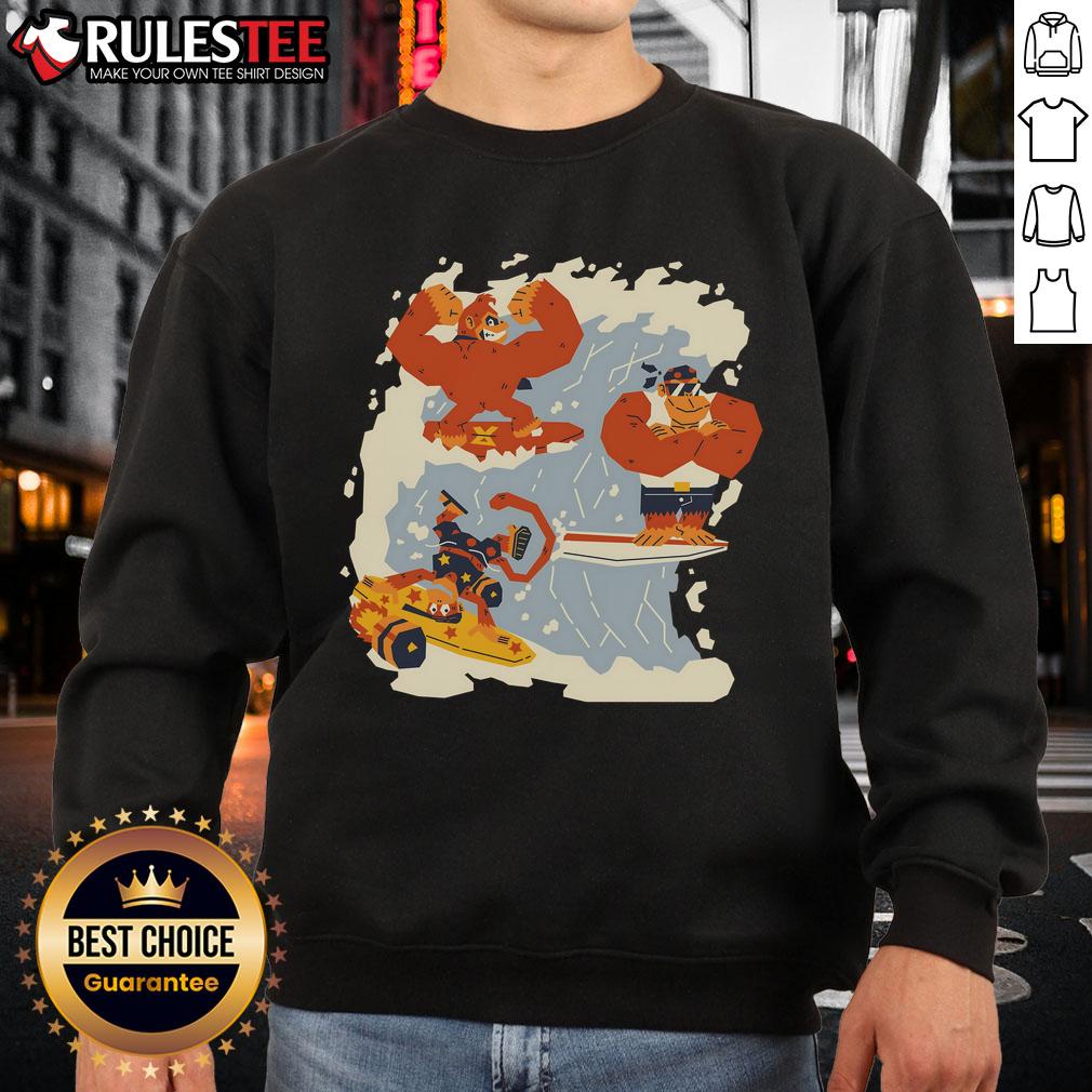 Awesome The Golden Wave Donkey Kong Diddy Kong Funky Kong Sweatshirt Awesome Golden Wave Donkey Kong sweatshirt featuring Diddy Kong and Funky Kong in vibrant colors and stylish design.