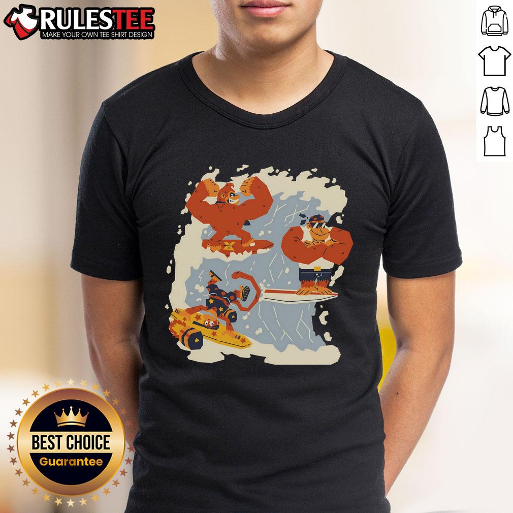 Awesome The Golden Wave Donkey Kong Diddy Kong Funky Kong T Shirt Alt Text: Awesome The Golden Wave T-Shirt featuring Donkey Kong, Diddy Kong, and Funky Kong in vibrant colors and dynamic design.