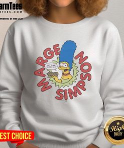 Marge Simpson wearing an 'I Just Think They're Neat' sweatshirt, showcasing a fun and vibrant design from The Simpsons.