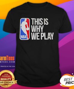 Alt Text: Awesome NBA logo T-shirt showcasing 'This Is Why We Play' design, perfect for basketball fans and enthusiasts.