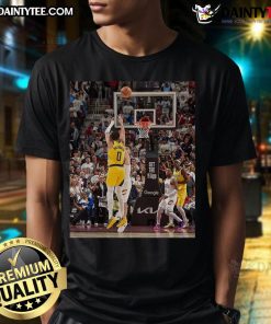 Awesome Tyrese Haliburton Indiana Pacers 2025 NBA Game Frames T-Shirt showcasing vibrant team colors and player graphics.