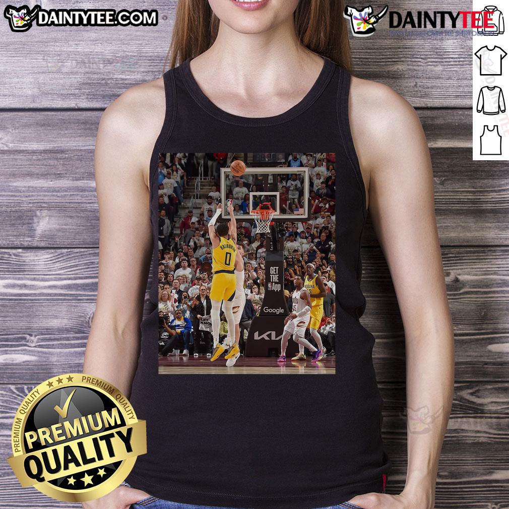 Awesome Tyrese Haliburton Indiana Pacers 2025 Nba Game Frames Tank Top Alt Text: Tyrese Haliburton in Indiana Pacers tank top during 2025 NBA game, showcasing his awesome skills on the court.