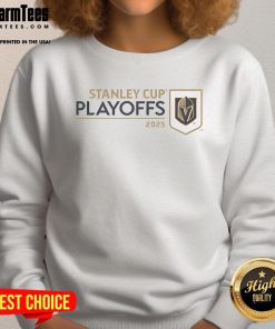 2025 NHL Stanley Cup Playoffs Champions sweatshirt featuring Vegas Golden Knights logo and vibrant team colors.