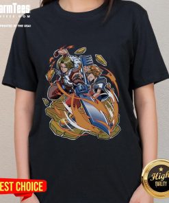 Awesome War of the Lions Squall Leonhart and Ventus graphic on a stylish ladies tee, perfect for Final Fantasy fans.