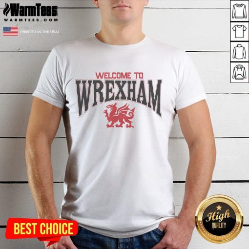 Awesome Welcome To Wrexham Dragon T-Shirt featuring a vibrant dragon graphic, perfect for fans of Wrexham FC.
