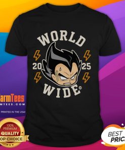 Awesome World Wide Vegeta 2025 T-Shirt featuring vibrant design and iconic anime character, perfect for fans and collectors.