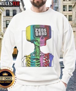 Alt Text: Colorful 'Awesome Zeds Dead Test Pattern Skeleton Rainbow Sweatshirt' featuring a vibrant graphic design and cozy fit.