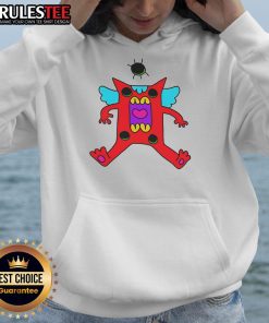 Alt Text: Cute colorful cartoon monster with wings wearing a red hoodie, perfect for kids' apparel and playful designs.