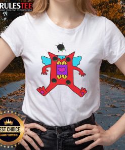 Cute colorful cartoon monster with wings on a red background, perfect for ladies' tee designs.