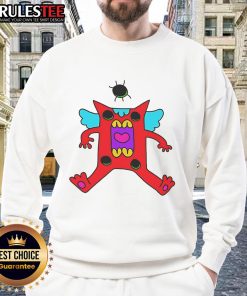 Alt Text: Colorful cartoon monster with wings wearing a red sweatshirt, showcasing a cute and playful design for kids.