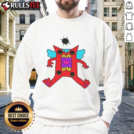Alt Text: Colorful cartoon monster with wings wearing a red sweatshirt, showcasing a cute and playful design for kids.