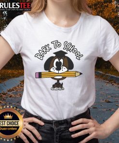 Alt Text: Cute Bark to School dog student ladies tee featuring an adorable canine ready for class, perfect for dog lovers.