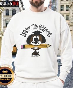 Cute dog wearing a 'Back to School' sweatshirt, perfect for pet lovers and students. Adorable canine style!