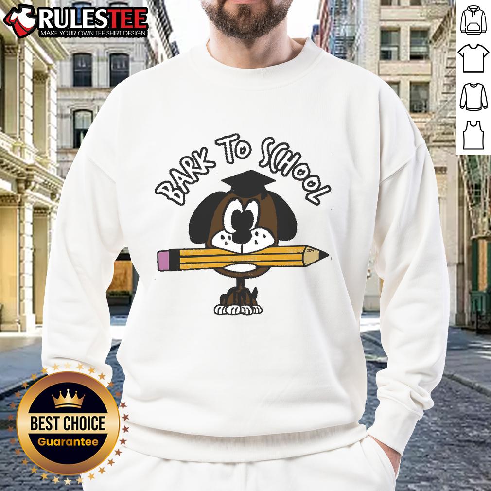 Cute Bark To School Dog Student Sweatshirt Cute dog wearing a 'Back to School' sweatshirt, perfect for pet lovers and students. Adorable canine style!