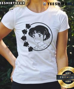 Cute Blink-182 Akane Tendo anime girl smiling on a ladies tee, perfect for fans of anime and music.