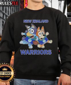 Cute Bluey X New Zealand Warriors sweatshirt featuring vibrant colors and playful design, perfect for fans and kids.