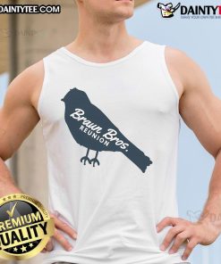 Adorable Braun Brothers reunion scene featuring a stylish bird tank top in vibrant colors and happy family moments.