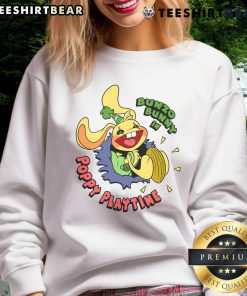 Alt Text: Cute Bunzo bunny in a vibrant poppy playtime sweatshirt, perfect for playful and cozy outfits.