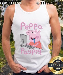 Cute cartoon pay pig tank top featuring an adorable pig design, perfect for casual and trendy outfits.