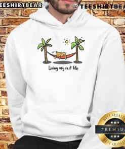 Cute cat lounging in a cozy hoodie, embodying the spirit of living its best life in a warm, playful atmosphere.