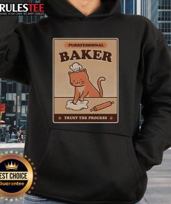 Alt Text: Adorable cat in a 'Purrfessional Baker' hoodie, showcasing its love for baking and the phrase 'Trust the Process.'