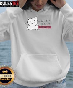 Alt Text: Cute cat wearing a Soushiyo hoodie, showcasing playful style and charm in a cozy indoor setting.