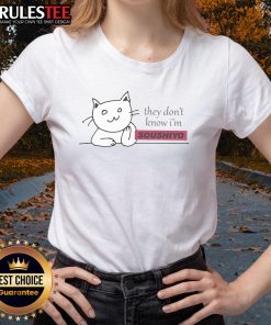 Alt Text: Cute cat graphic on a They Don't Know I'm Soushiyo ladies tee, perfect for cat lovers and stylish casual wear.