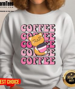 Cute cat with coffee sweatshirt, featuring an adorable feline design, perfect for cozy outfits and cat lovers.