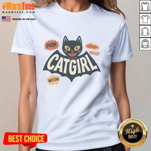 Cute Catgirl Bat Girl Ladies Tee featuring a playful design of a catgirl in bat wings, perfect for casual wear.