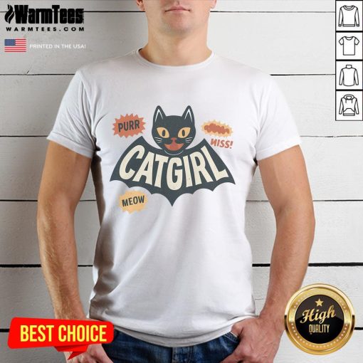 Alt Text: Cute Catgirl Bat Girl T-Shirt featuring a playful design of a cat-themed superhero with bat wings.
