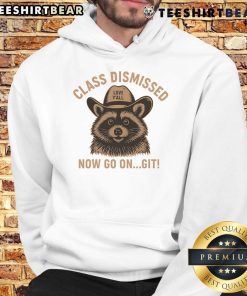 Adorable raccoon wearing a hoodie with 'Class Dismissed' text, perfect for celebrating the last day of school.