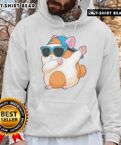 Alt Text: Cute dabbing hamster in a pet hoodie striking a funny dab dance pose, showcasing adorable pet fashion.