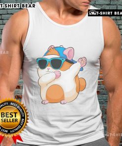 Cute dabbing hamster in a funny pose wearing a pet tank top, showcasing the famous dab dance move. Perfect pet photo!