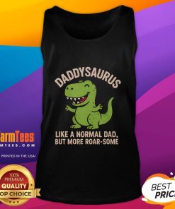 Alt Text: Cute Daddysaurus tank top featuring a playful dinosaur design, perfect for fun-loving dads who are more roar-some.