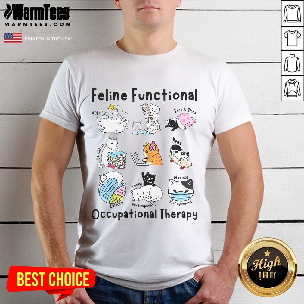 Cute Feline Fun Cat Functional Occupational Therapy Ot Therapist T Shirt Adorable cat graphic on a functional occupational therapy T-shirt for OT therapists, showcasing cute feline fun.