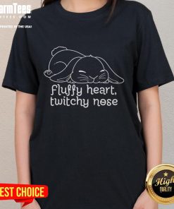 Cute fluffy heart design on a ladies tee with a twitchy nose graphic, perfect for animal lovers and casual wear.